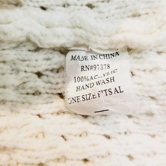 Crochet Stocking Cap with Bow (Off-white/Cream) OS - Picture 2 of 3